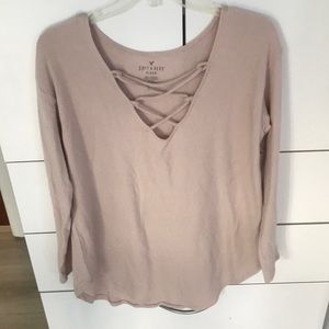criss cross long sleeve pink sweater